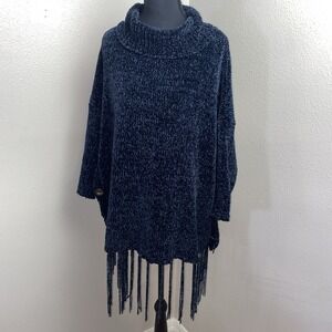 Anthropology Oliver O Sweater Women's Large Blue Side Button Fringe Detail Soft‎